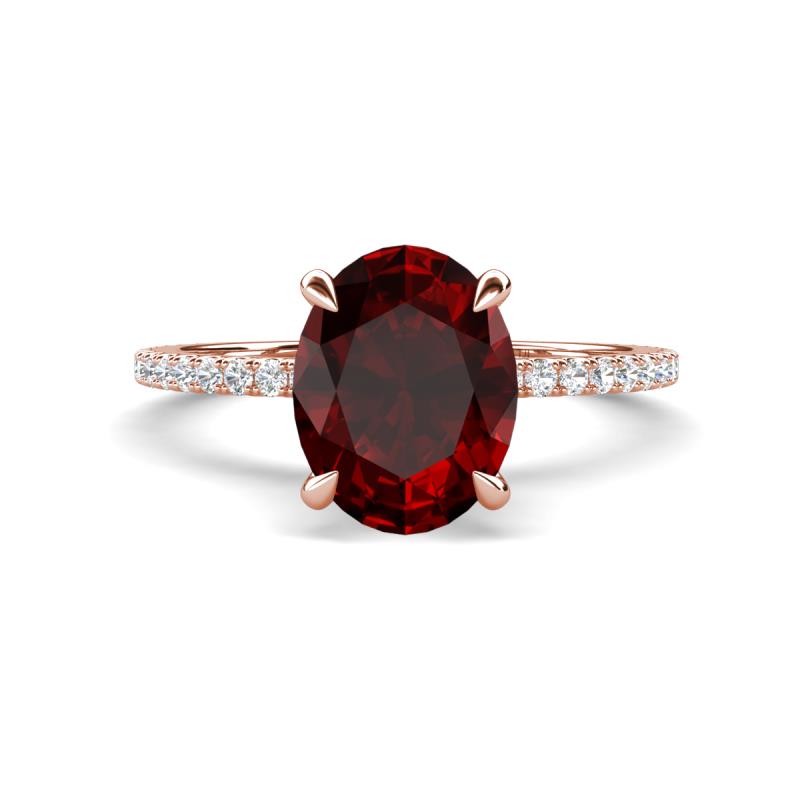 Aisha 2.57 ctw Red Garnet Oval Shape (9x7 mm) Hidden Halo accented Side Lab Grown Diamond Engagement Ring 