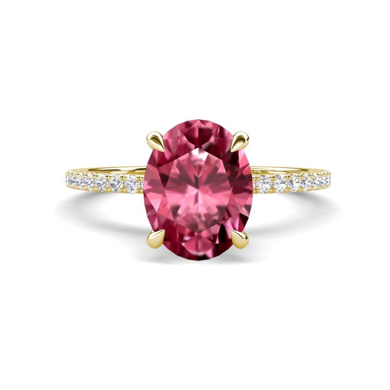 Aisha 2.47 ctw Pink Tourmaline Oval Shape (9x7 mm) Hidden Halo accented Side Lab Grown Diamond Engagement Ring 
