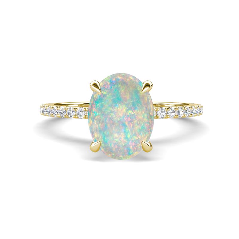 Aisha 1.69 ctw Opal Oval Shape (9x7 mm) Hidden Halo accented Side Lab Grown Diamond Engagement Ring 