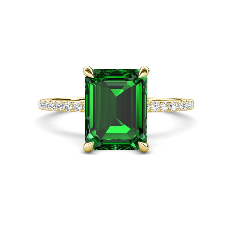 Aisha 2.37 ctw Created Emerald Emerald Shape (9x7 mm) Hidden Halo accented Side Lab Grown Diamond Engagement Ring 
