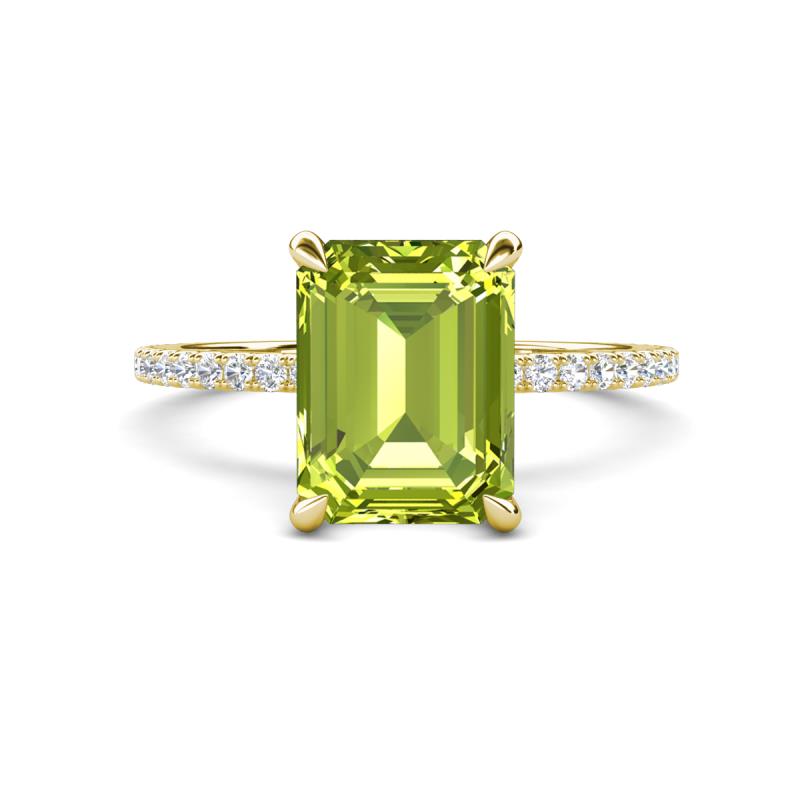 Aisha 2.82 ctw Peridot Emerald Shape (9x7 mm) Hidden Halo accented Side Lab Grown Diamond Engagement Ring 