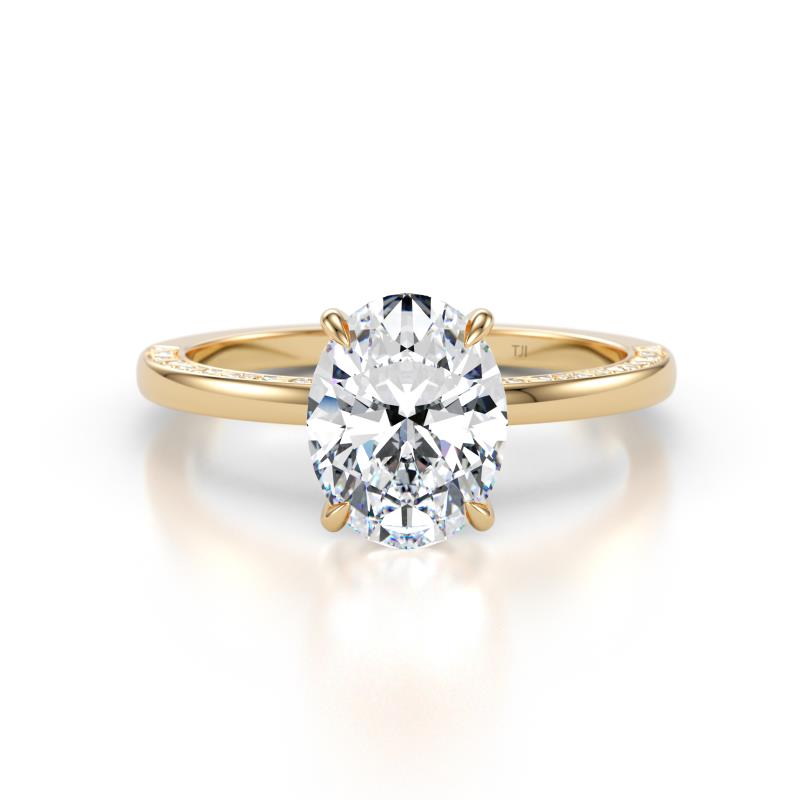 Lucia 2.63 ctw IGI Certified Lab Grown Diamond Oval Shape (9x7 mm) Hidden Halo accented Side Diamond Engagement Ring  