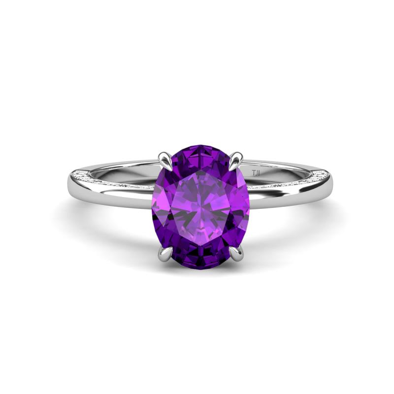 Lucia 1.84 ctw Amethyst Oval Shape (9x7 mm) Hidden Halo accented Natural Diamond Engagement Ring 