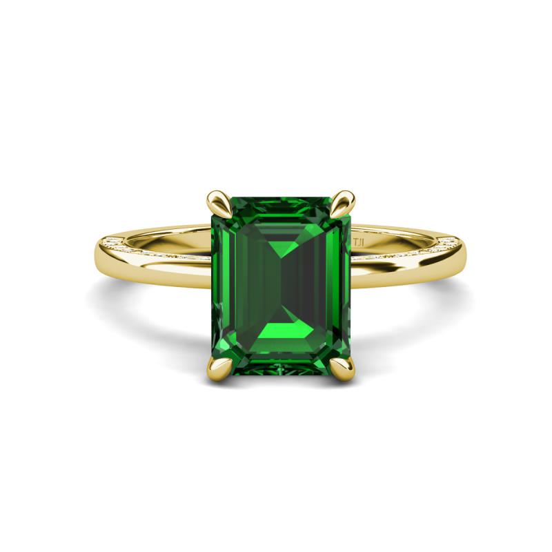 Lucia 2.14 ctw Created Emerald Emerald Shape (9x7 mm) Hidden Halo accented Natural Diamond Engagement Ring 