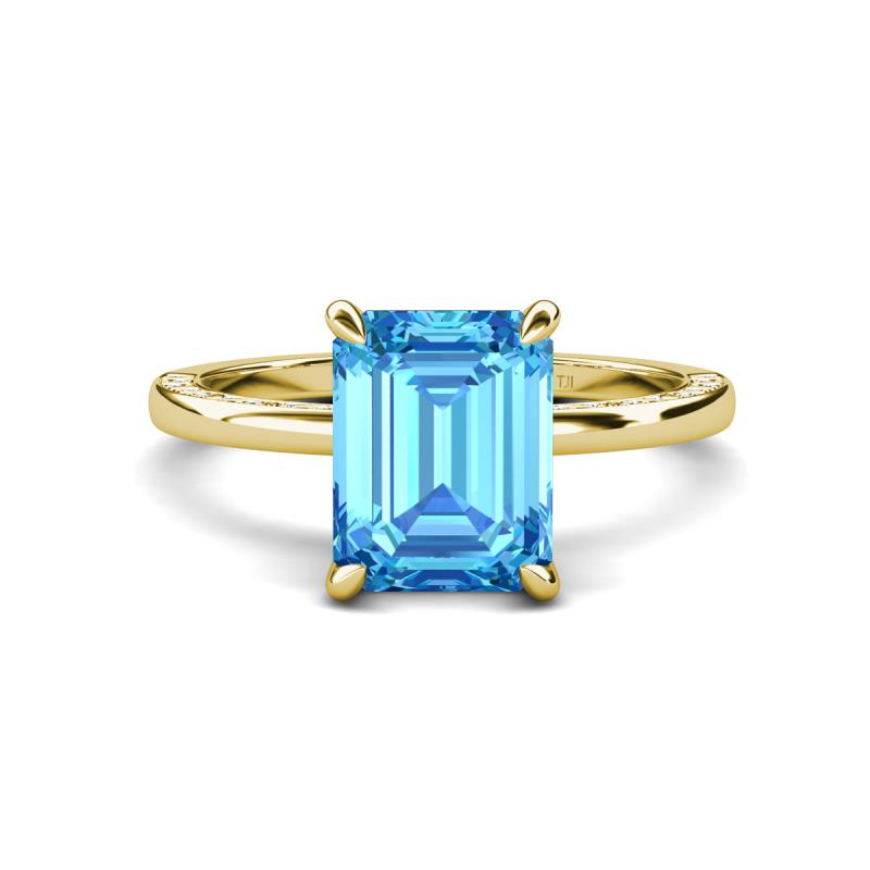 Lucia 3.14 ctw Blue Topaz Emerald Shape (9x7 mm) Hidden Halo accented Natural Diamond Engagement Ring 