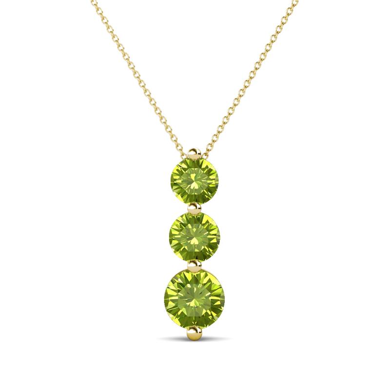 Kesha (4.2mm) Round Peridot Graduated Three Stone Drop Pendant 