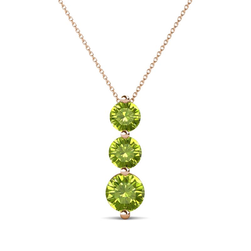 Kesha (4.2mm) Round Peridot Graduated Three Stone Drop Pendant 