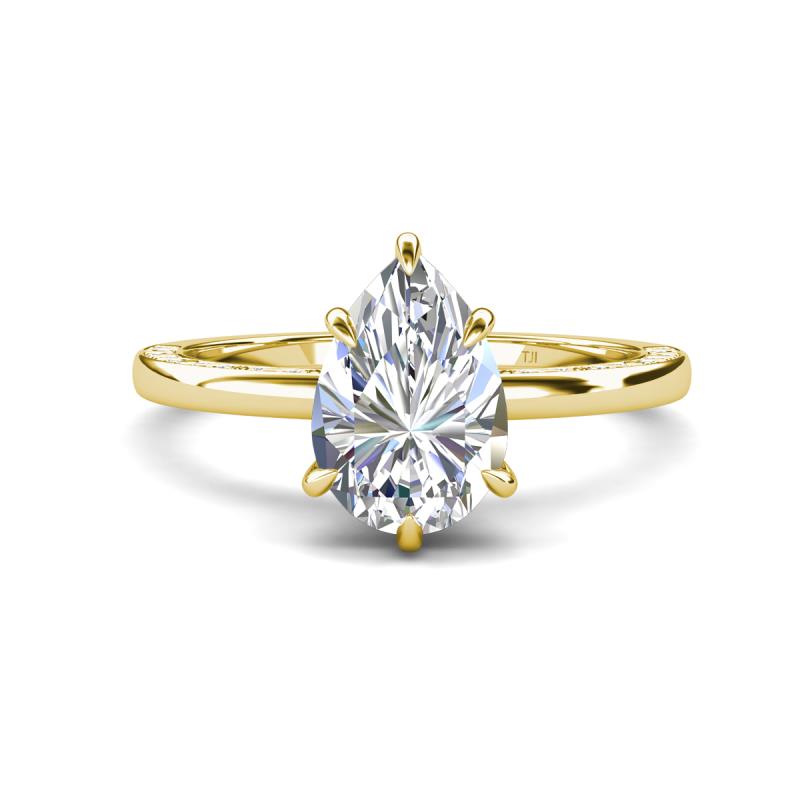 Lucia 1.43 ctw Moissanite Pear Shape (9x6 mm) Hidden Halo accented Natural Diamond Engagement Ring  