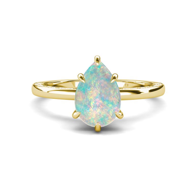 Lucia 0.80 ctw Opal Pear Shape (9x6 mm) Hidden Halo accented Natural Diamond Engagement Ring  