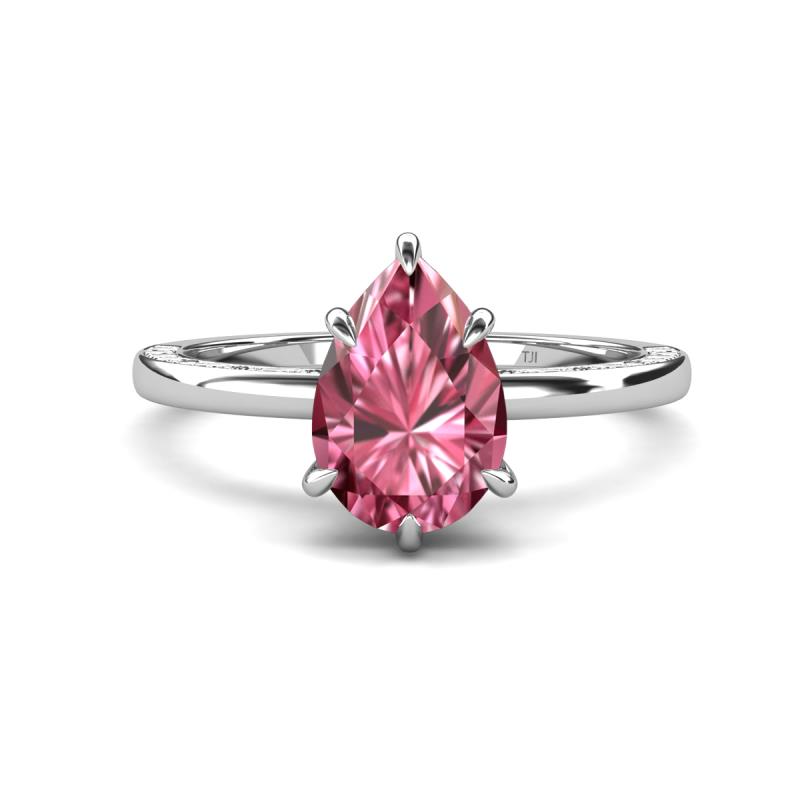 Lucia 1.63 ctw Pink Tourmaline Pear Shape (9x6 mm) Hidden Halo accented Natural Diamond Engagement Ring  