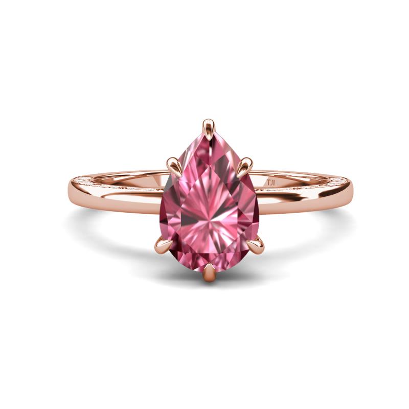 Lucia 1.63 ctw Pink Tourmaline Pear Shape (9x6 mm) Hidden Halo accented Natural Diamond Engagement Ring  