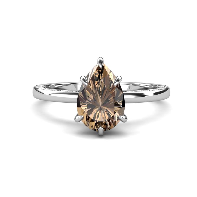 Lucia 1.33 ctw Smoky Quartz Pear Shape (9x6 mm) Hidden Halo accented Natural Diamond Engagement Ring  