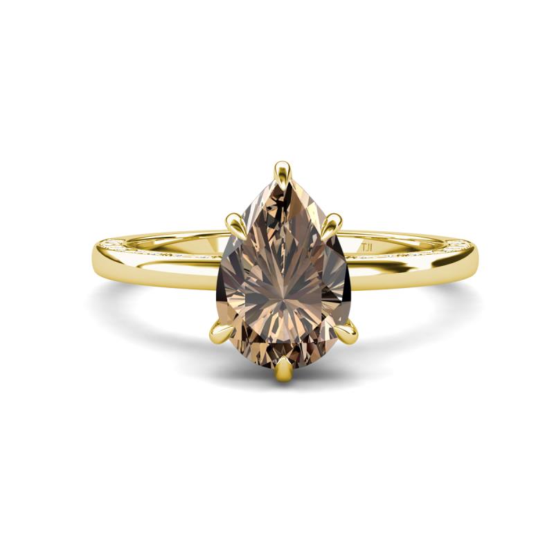 Lucia 1.33 ctw Smoky Quartz Pear Shape (9x6 mm) Hidden Halo accented Natural Diamond Engagement Ring  