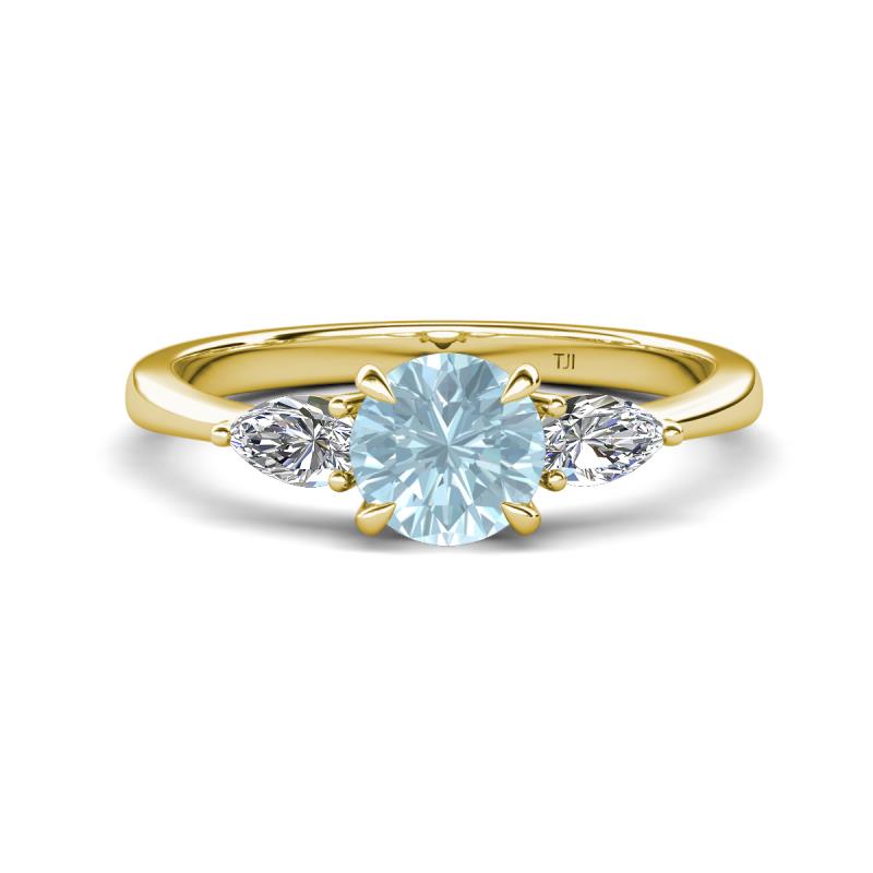 Zelia 1.21 ctw Aquamarine (6.00 mm) and Pear Shape Lab Grown Diamond Three Stone Engagement Ring 
