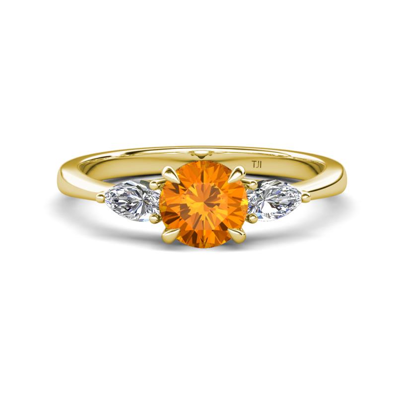 Zelia 1.21 ctw Citrine (6.00 mm) and Pear Shape Lab Grown Diamond Three Stone Engagement Ring 