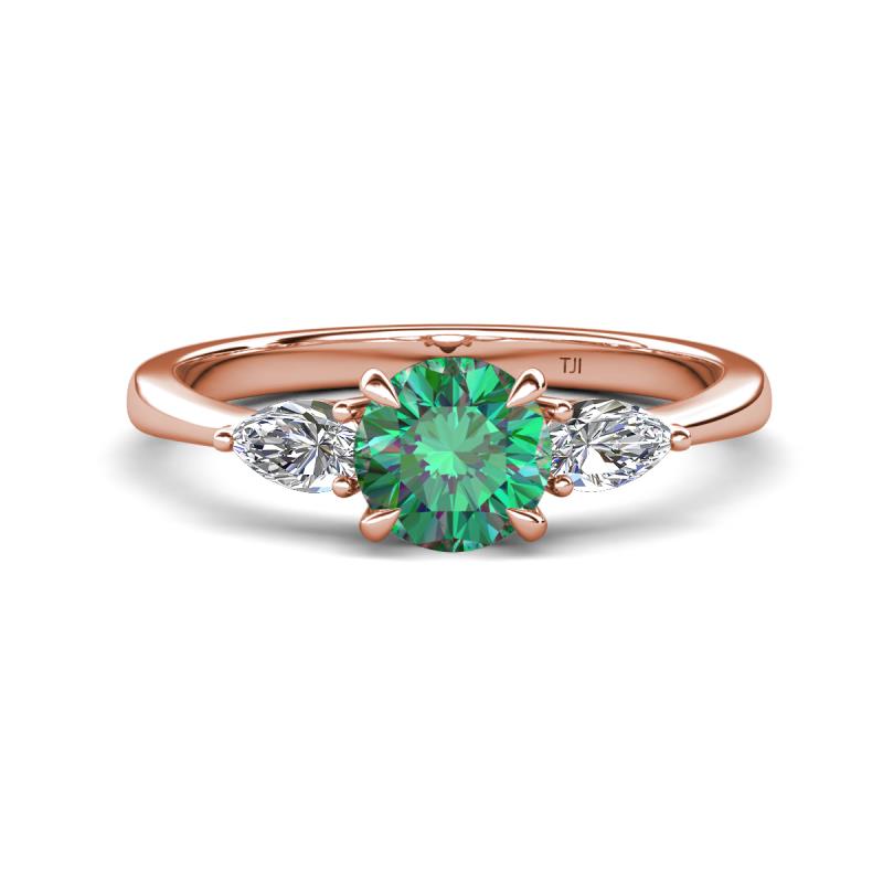 Zelia 1.34 ctw Created Alexandrite (6.00 mm) and Pear Shape Lab Grown Diamond Three Stone Engagement Ring 