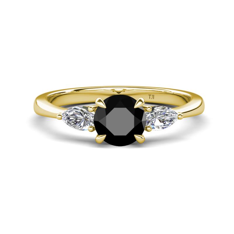 Zelia 1.34 ctw Black Diamond (6.00 mm) and Pear Shape Lab Grown Diamond Three Stone Engagement Ring 