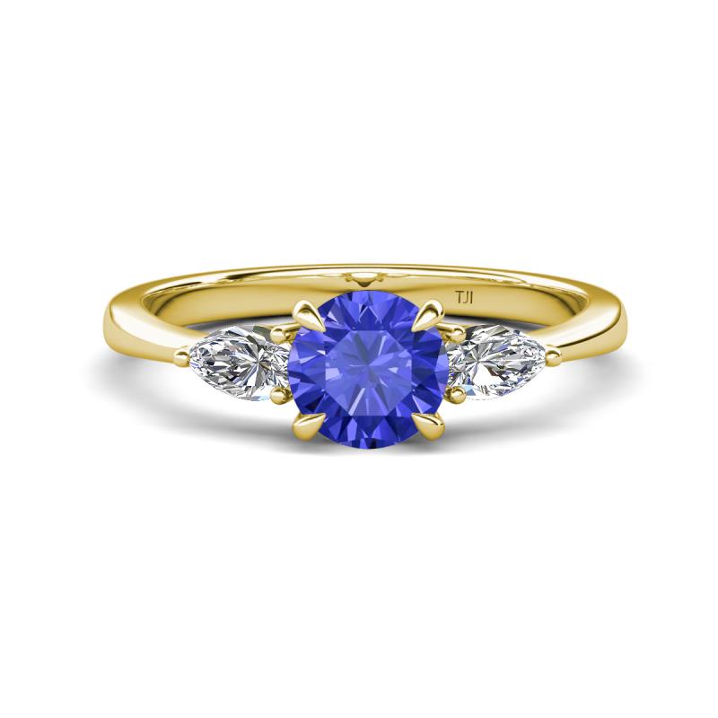 Zelia 1.26 ctw Tanzanite (6.00 mm) and Pear Shape Lab Grown Diamond Three Stone Engagement Ring 