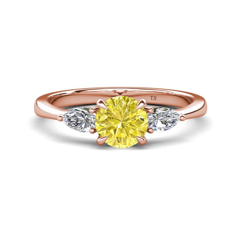 Zelia 1.14 ctw Yellow Diamond (6.00 mm) and Pear Shape Lab Grown Diamond Three Stone Engagement Ring 