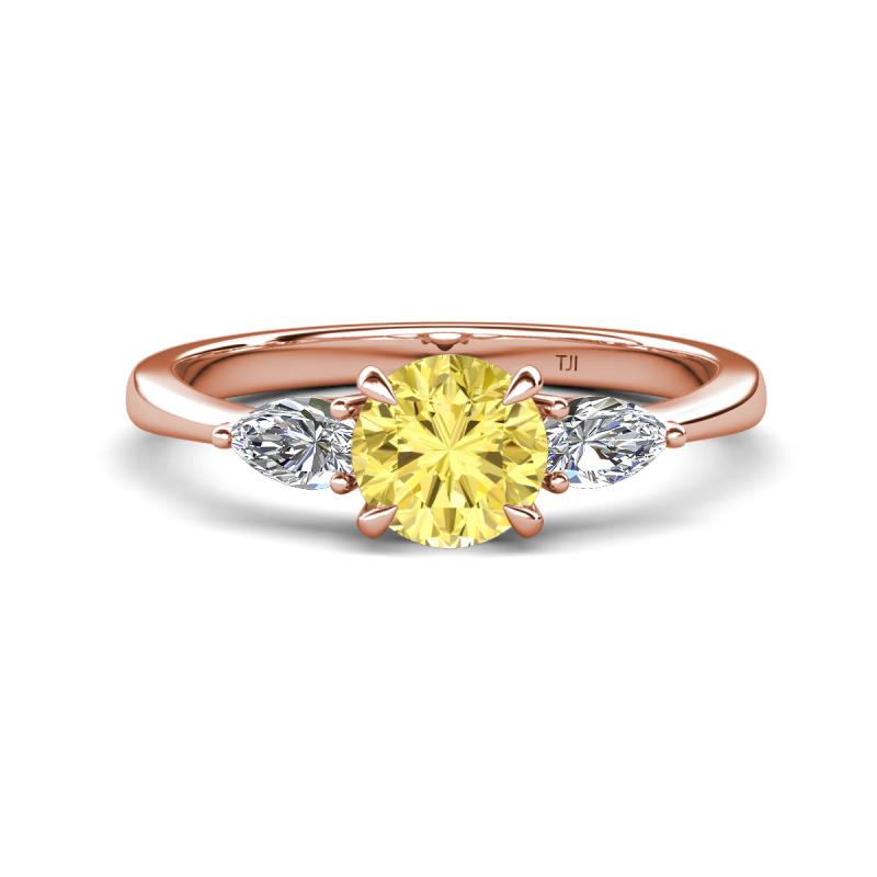 Zelia 1.29 ctw Yellow Sapphire (6.00 mm) and Pear Shape Lab Grown Diamond Three Stone Engagement Ring 