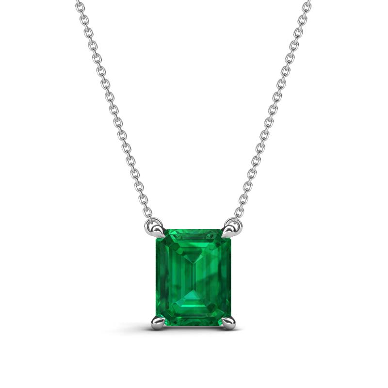 Athena 1.35 ct Created Emerald Emerald Shape (8x6 mm) Solitaire Pendant Necklace 