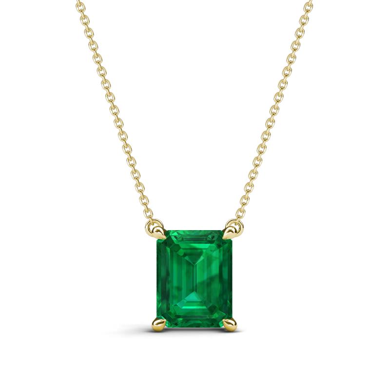 Athena 1.35 ct Created Emerald Emerald Shape (8x6 mm) Solitaire Pendant Necklace 