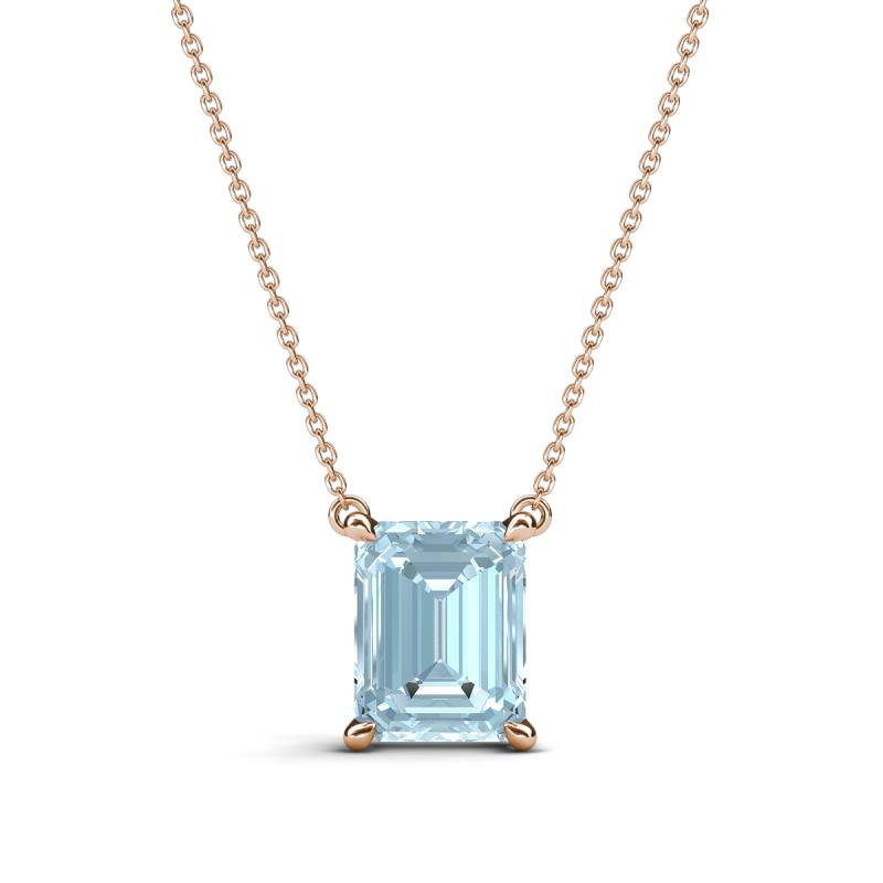 Athena 1.40 ct Aquamarine Emerald Shape (8x6 mm) Solitaire Pendant Necklace 