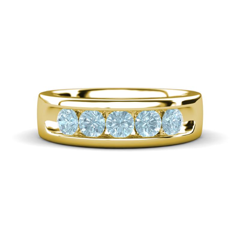 Irvin 0.75 ctw Aquamarine 5 stone Comfort Fit Men Wedding Band (6 mm) 