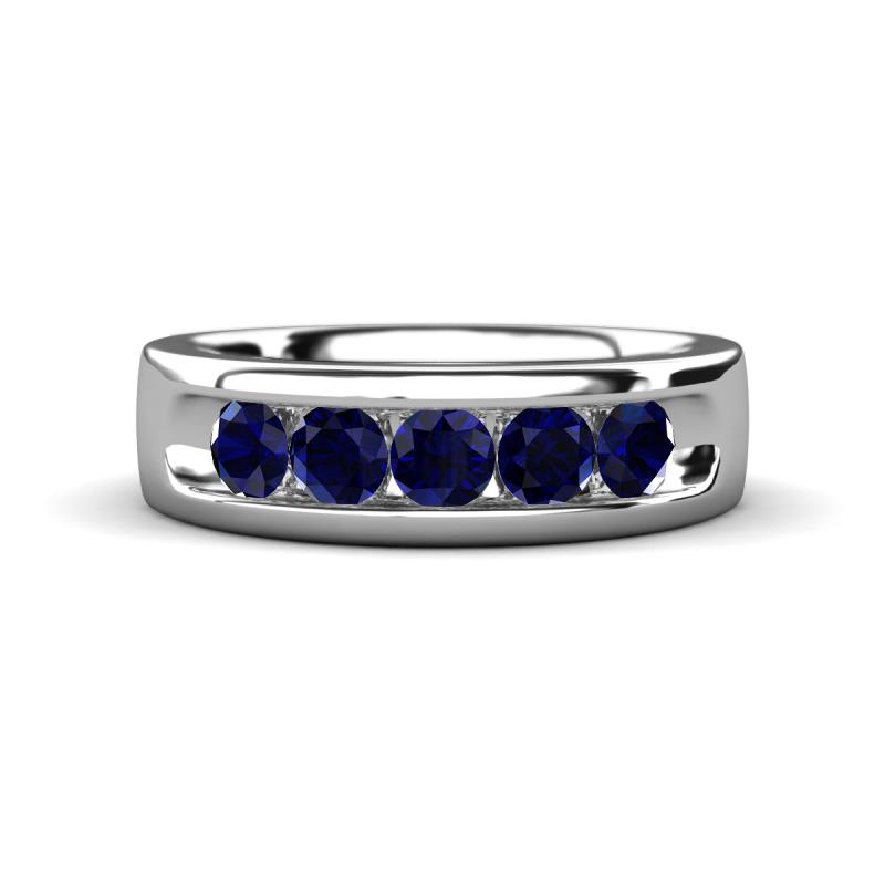 Irvin 0.85 ctw Blue Sapphire 5 stone Comfort Fit Men Wedding Band (6 mm) 