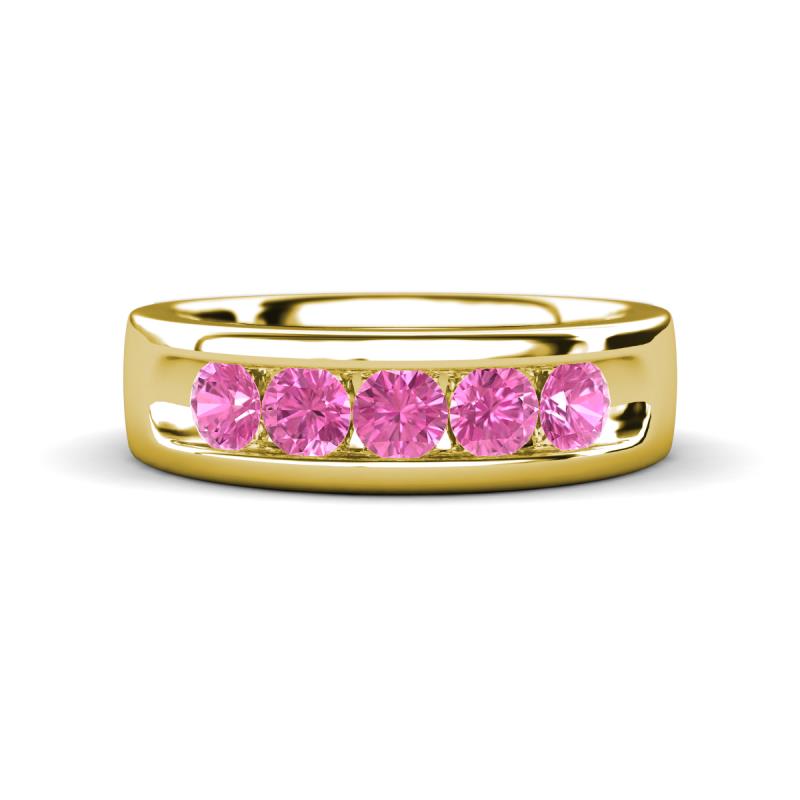 Irvin 0.85 ctw Pink Sapphire 5 stone Comfort Fit Men Wedding Band (6 mm) 