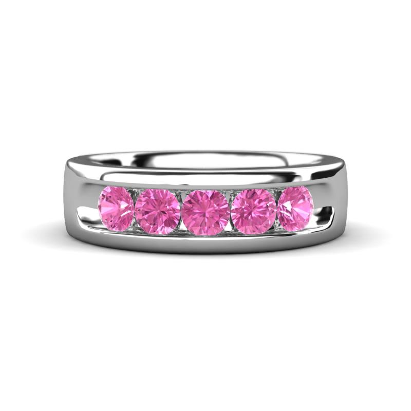 Irvin 0.85 ctw Pink Sapphire 5 stone Comfort Fit Men Wedding Band (6 mm) 