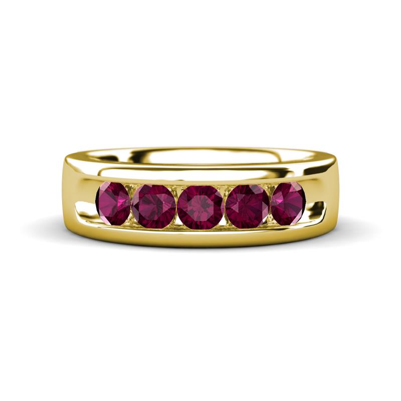 Irvin 0.89 ctw Rhodolite Garnet 5 stone Comfort Fit Men Wedding Band (6 mm) 