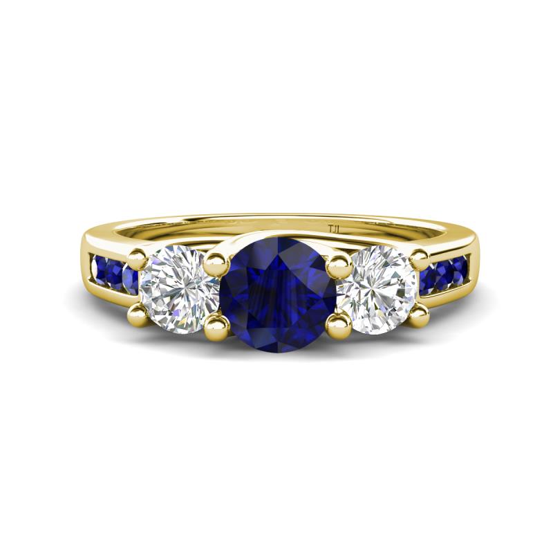 Jamille 1.17 ctw Blue Sapphire (5.00 mm) accented Side Lab Grown Diamond Three Stone Engagement Ring 