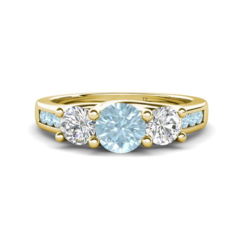 Jamille 1.00 ctw Aquamarine (5.00 mm) accented Side Lab Grown Diamond Three Stone Engagement Ring 
