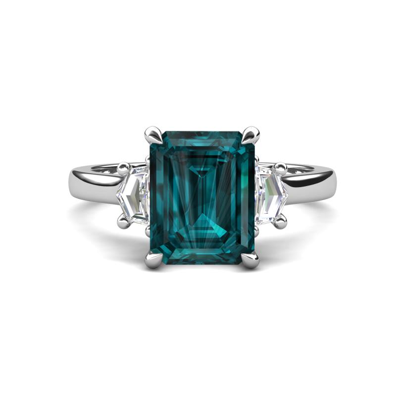 Chaya 3.40 ctw Emerald shape London Blue Topaz (9x7 mm) Accented Cadillac shape Lab Grown Diamonds Three Stone Women Engagement Ring 