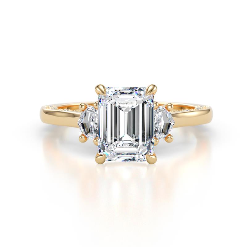 Chand 2.24 ctw IGI Certified Emerald and Cadillac shape Lab Grown Diamond (8x6 mm) Three Stone Women Engagement Ring 