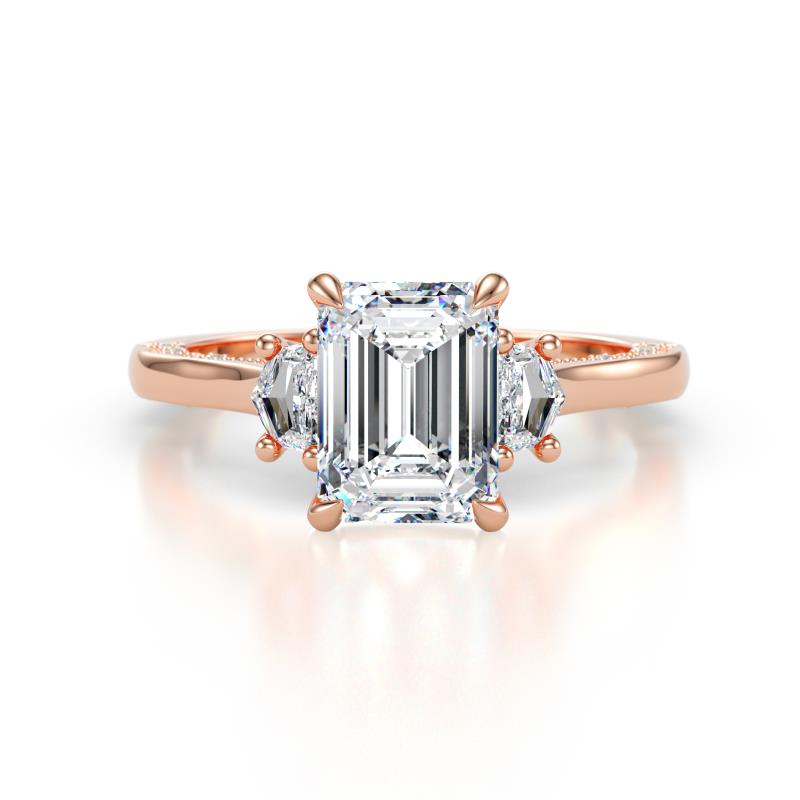 Chand 2.24 ctw IGI Certified Emerald and Cadillac shape Lab Grown Diamond (8x6 mm) Three Stone Women Engagement Ring 