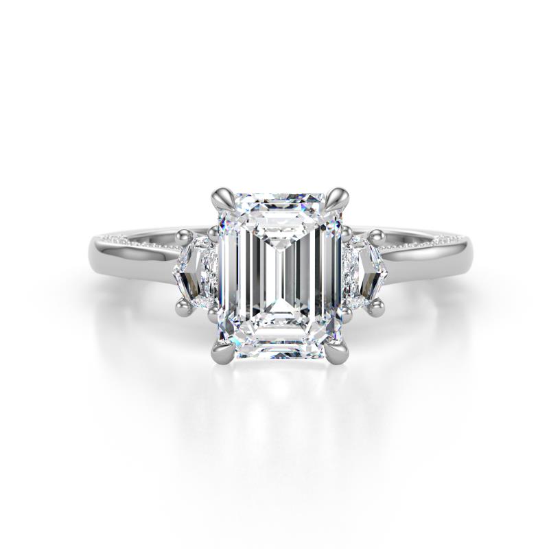 Chand @TotalCarat ctw IGI Certified Emerald and Cadillac shape @CenterStone (8x6 mm) Three Stone Women Engagement Ring 