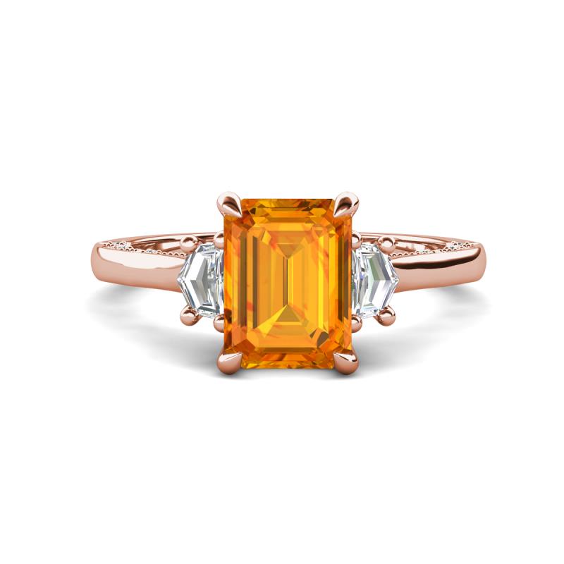 Chand 1.74 ctw Emerald shape Citrine (8x6 mm) Accented Cadillac shape Lab Grown Diamonds Three Stone Women Engagement Ring 