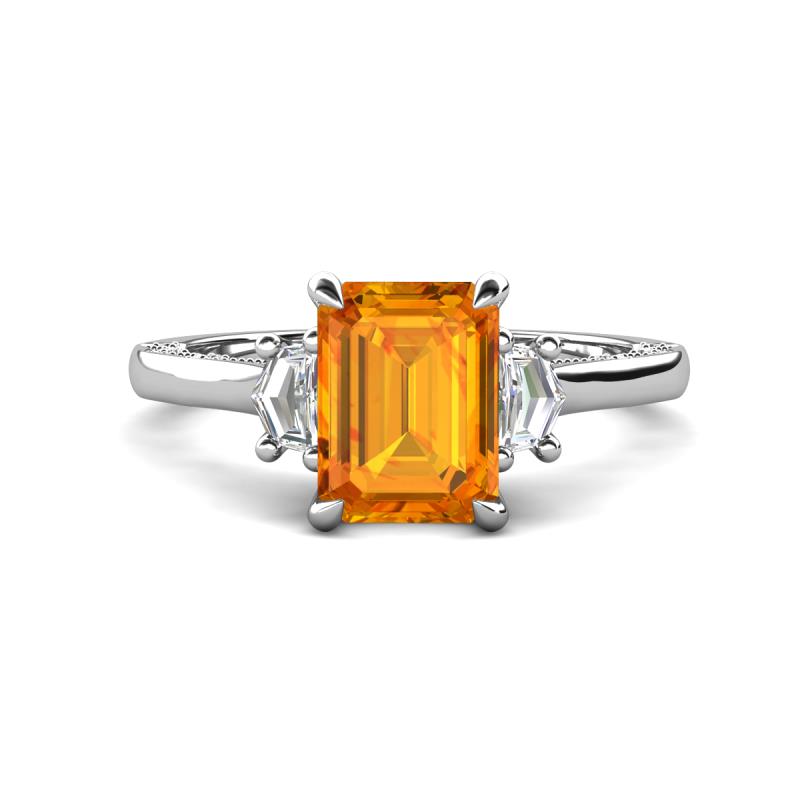 Chand 1.74 ctw Emerald shape Citrine (8x6 mm) Accented Cadillac shape Lab Grown Diamonds Three Stone Women Engagement Ring 