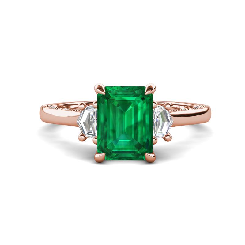 Chand 1.54 ctw Emerald shape Emerald (8x6 mm) Accented Cadillac shape Lab Grown Diamonds Three Stone Women Engagement Ring 