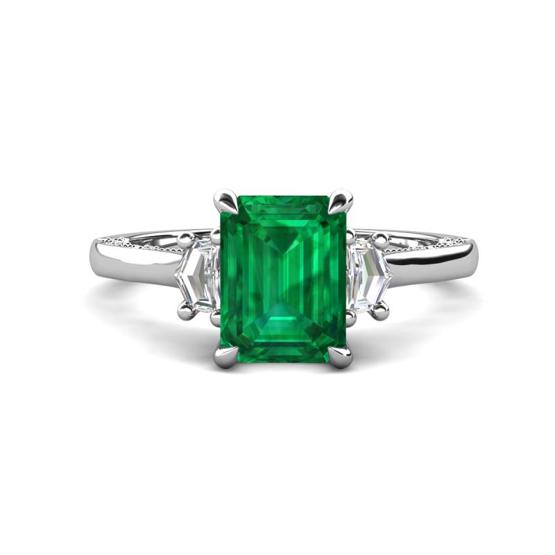 Chand 1.54 ctw Emerald shape Emerald (8x6 mm) Accented Cadillac shape Lab Grown Diamonds Three Stone Women Engagement Ring 