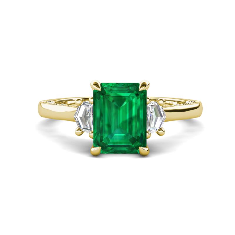 Chand 1.54 ctw Emerald shape Emerald (8x6 mm) Accented Cadillac shape Lab Grown Diamonds Three Stone Women Engagement Ring 