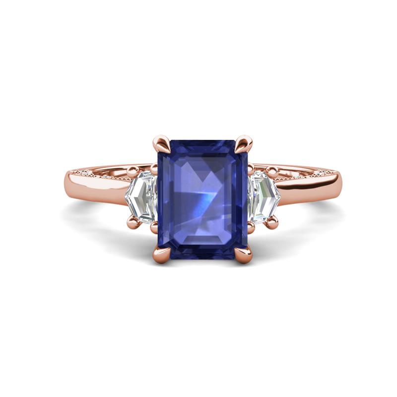 Chand 1.64 ctw Emerald shape Iolite (8x6 mm) Accented Cadillac shape Lab Grown Diamonds Three Stone Women Engagement Ring 