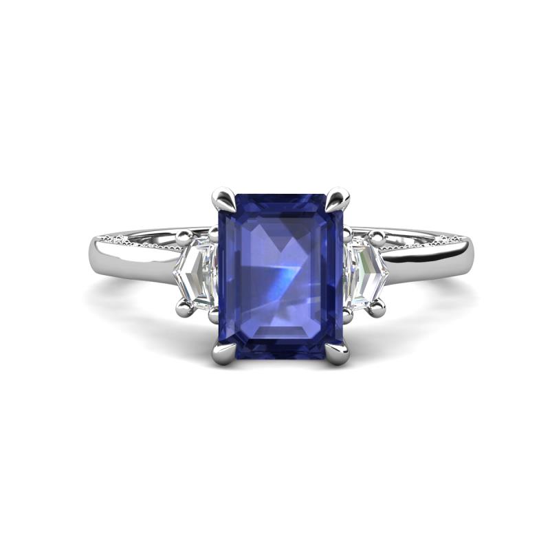 Chand 1.64 ctw Emerald shape Iolite (8x6 mm) Accented Cadillac shape Lab Grown Diamonds Three Stone Women Engagement Ring 