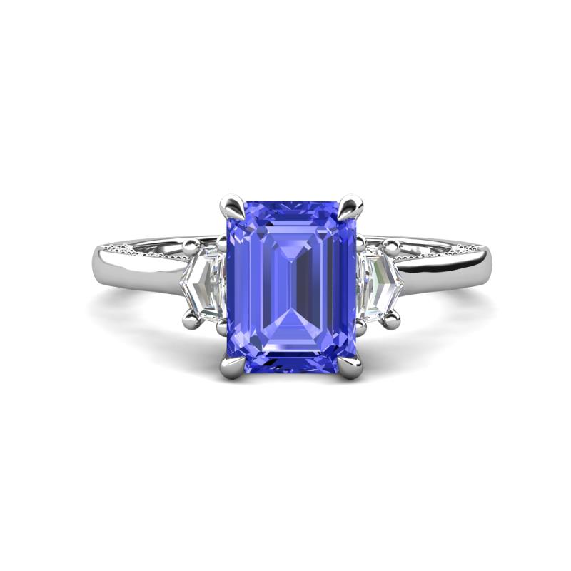 Chand 1.94 ctw Emerald shape Tanzanite (8x6 mm) Accented Cadillac shape Lab Grown Diamonds Three Stone Women Engagement Ring 