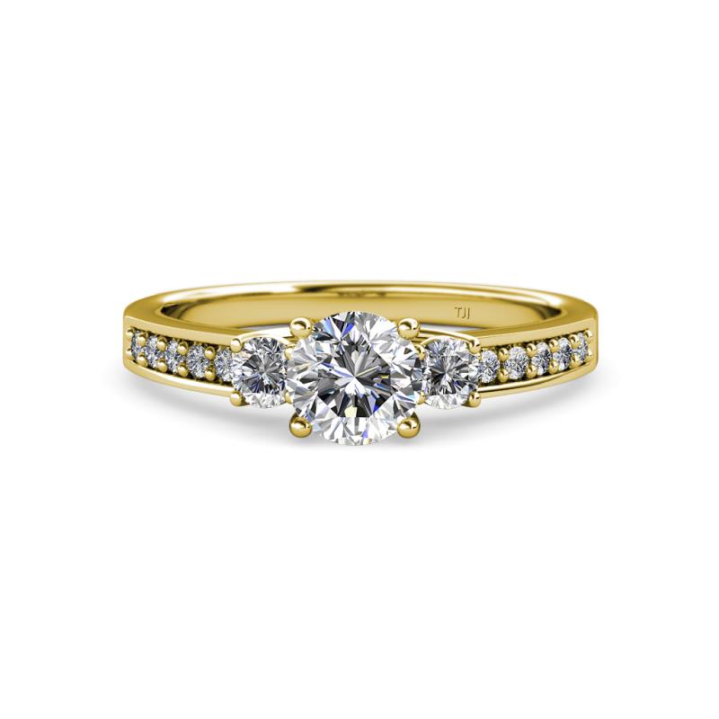 Dzeni 1.45 ctw IGI Certified Lab Grown Diamond and Side Natural Diamond with Accented Lab Grown Diamond Three Stone Engagement Ring  