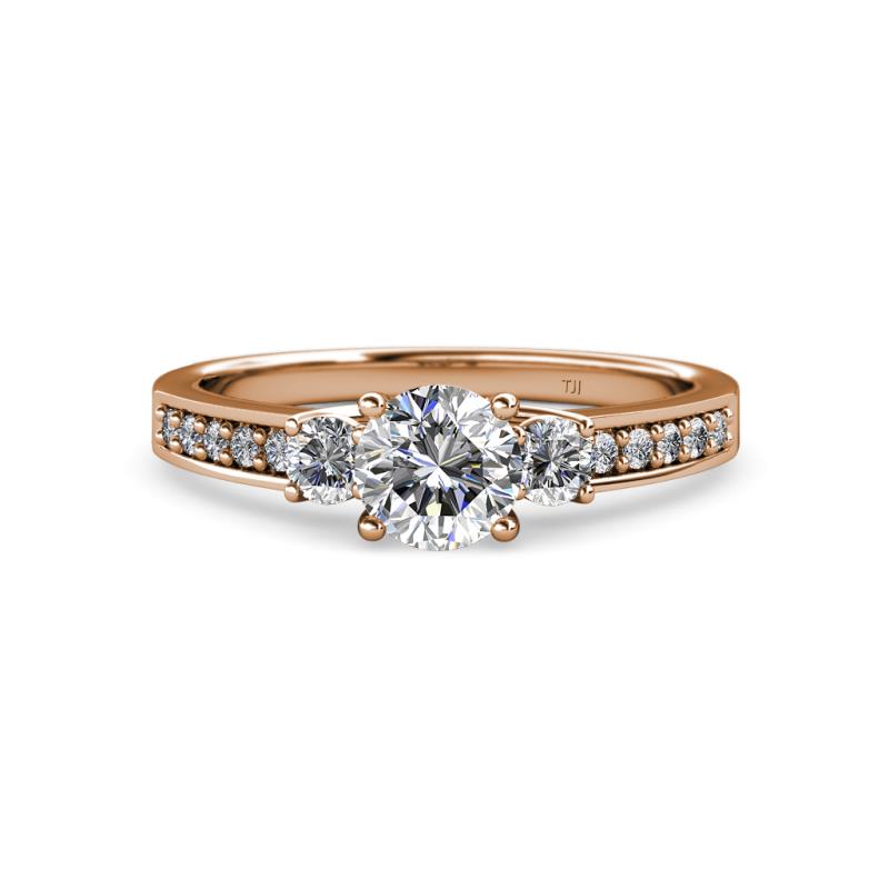 Dzeni 1.45 ctw IGI Certified Lab Grown Diamond and Side Natural Diamond with Accented Lab Grown Diamond Three Stone Engagement Ring  