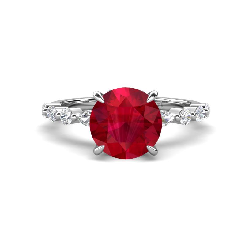 Laila 3.23 ctw Created Ruby (8.00 mm) Hidden Halo Engagement Ring 