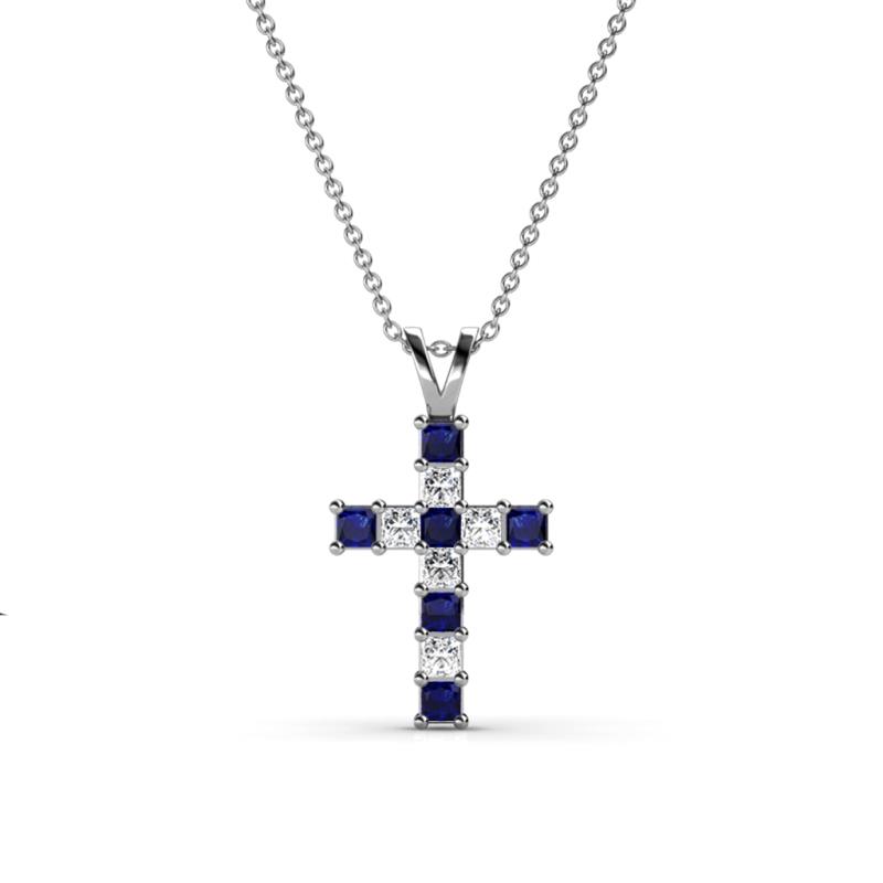 Ethel Blue Sapphire and Lab Grown Diamond Cross Pendant 